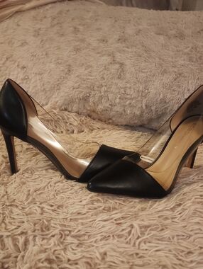BCBGeneration Black Pointed-Toe Clear Side Pumps